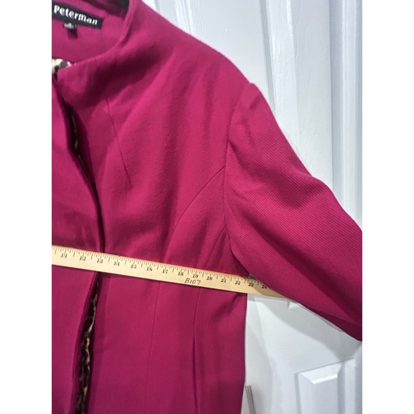J Peterman Third Act Magenta Wool Blend Coat Size 18 Leopard Print Lined Preppy - Picture 11 of 15